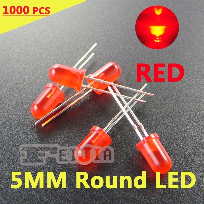 1000 stks/partij 5mm Rode Ronde LED Diode Lndicator lichten Super bright [Red] DC1.9-2.3V