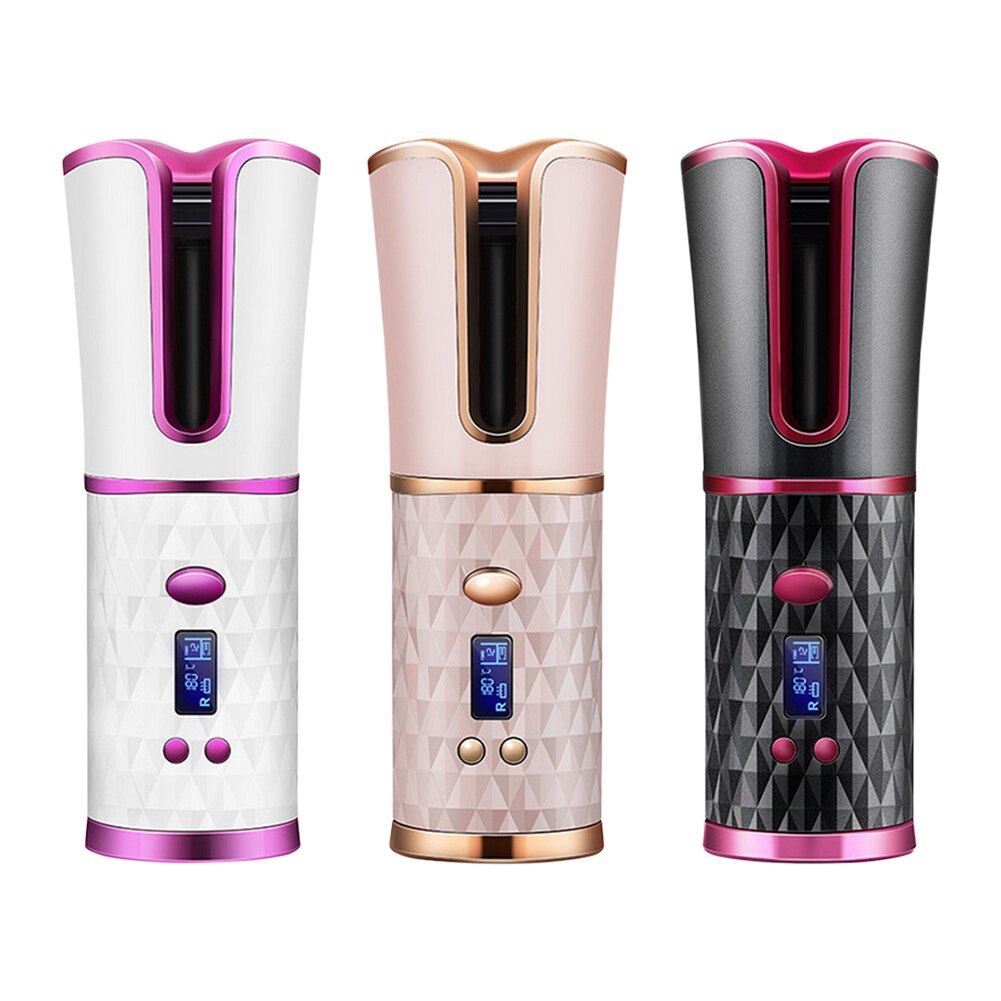 USB Rechargeable LED Display Curling Styler Cordless Auto Rotating Hair Curler Dryer Curly Salon DIY Hair Styling Tool