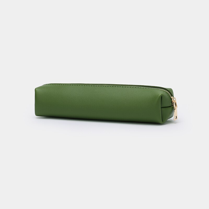 Simpel retro litterær stil penalhus lille kapacitet ensfarvet pu læder penalhus unisex brevpapir taske: Grøn