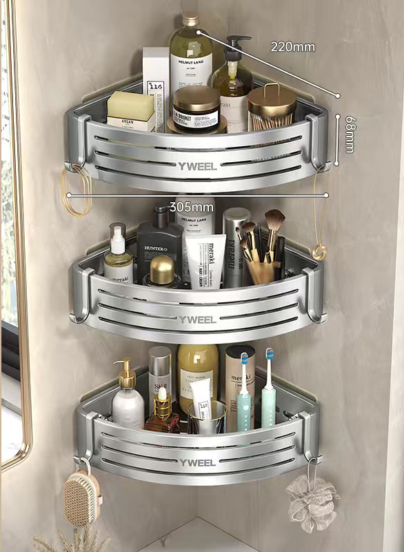 Étagère murale avec crochets, support de rangement pour shampooing et maquillage, accessoires de cuisine, étagère T1: Black