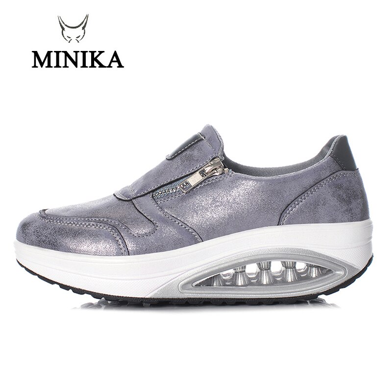 Air Cushion Shake Shoes Female Shoes Zipper Slip On Sneaker Outdoor Silver Deportivas De Mujer Sport Shoe Zapatillas Shape Ups