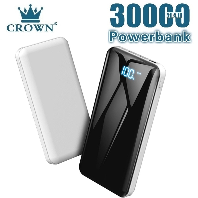 30000mAh Power Bank Powerbank Outdoor Travel Charger LCD Digital Display LED Lighting Phone External Battery Pack for Smartphone