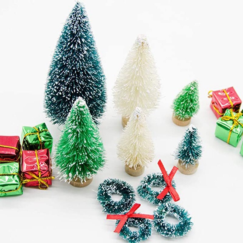 Mini árboles en miniatura artificiales de Navidad, 56 Uds., Sisal esmerilada, árboles de Navidad, brocha de botella, árboles para manualidades artesanales para el hogar