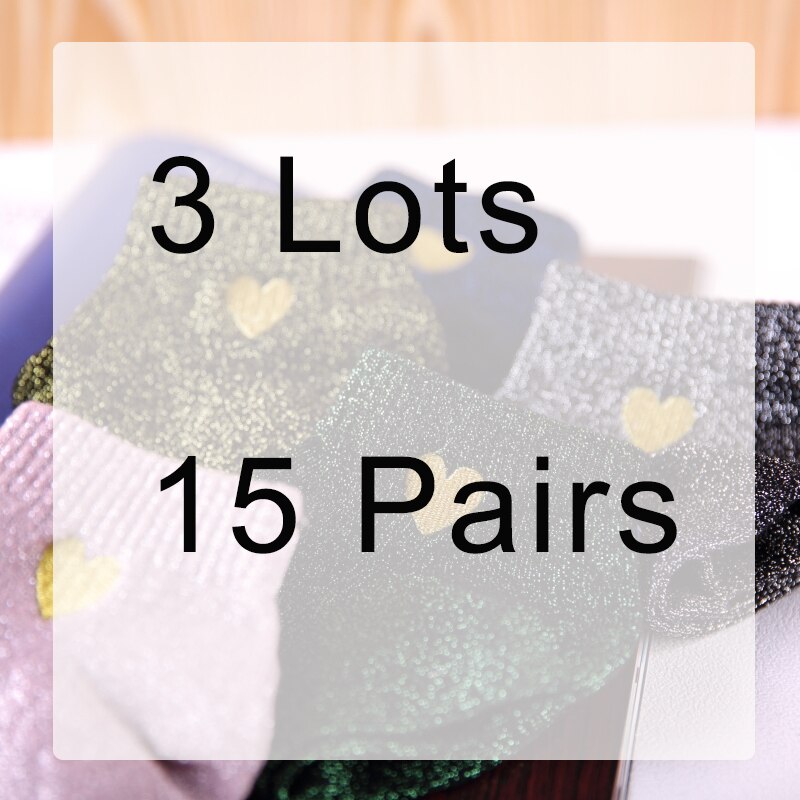 5 paar/partij borduurwerk gouden hart liefde glitter sokken dames modieuze zilveren gouden zijden kleurrijke glanzende sokken: 3 kavels 15 paren