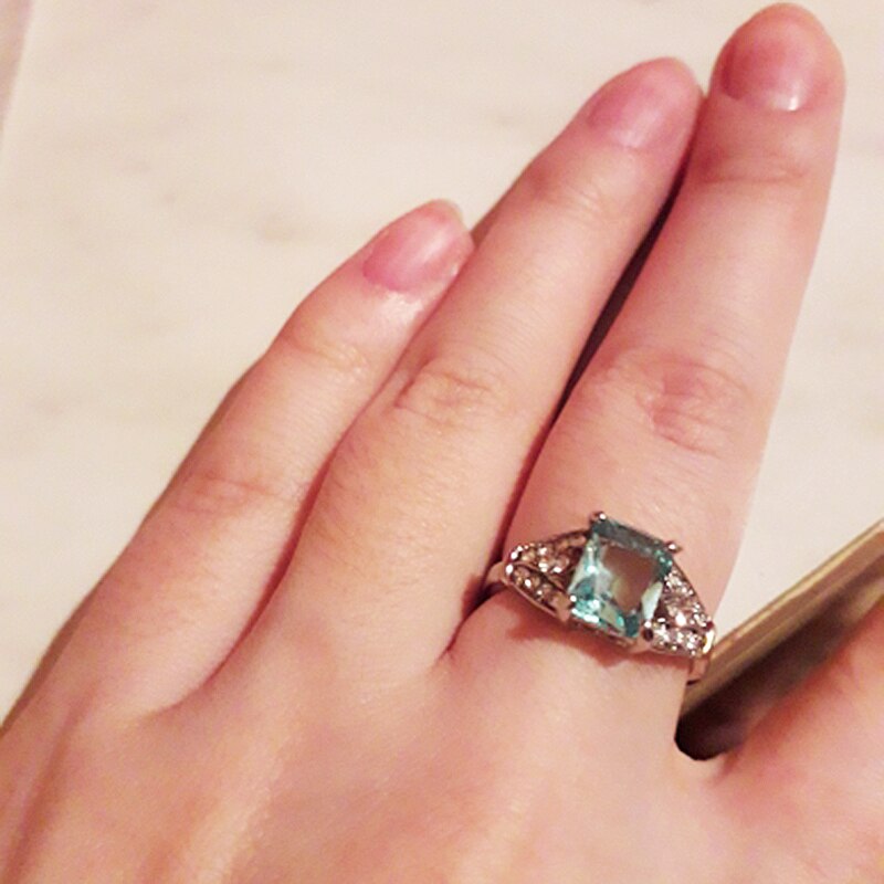 Wedding Unique Seaside Ring Blue Square Crystal 1PC Zirconia Blue Girls Beautiful Exquisite Engagement Party