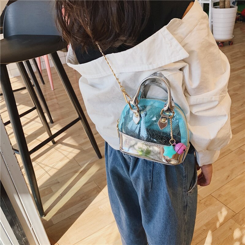 Summer Mini Kid Jelly Shell Handbag Transparent Clear Small Children's Tote Bag Cute Girl Hand Bag Scarf Shoulder Bag