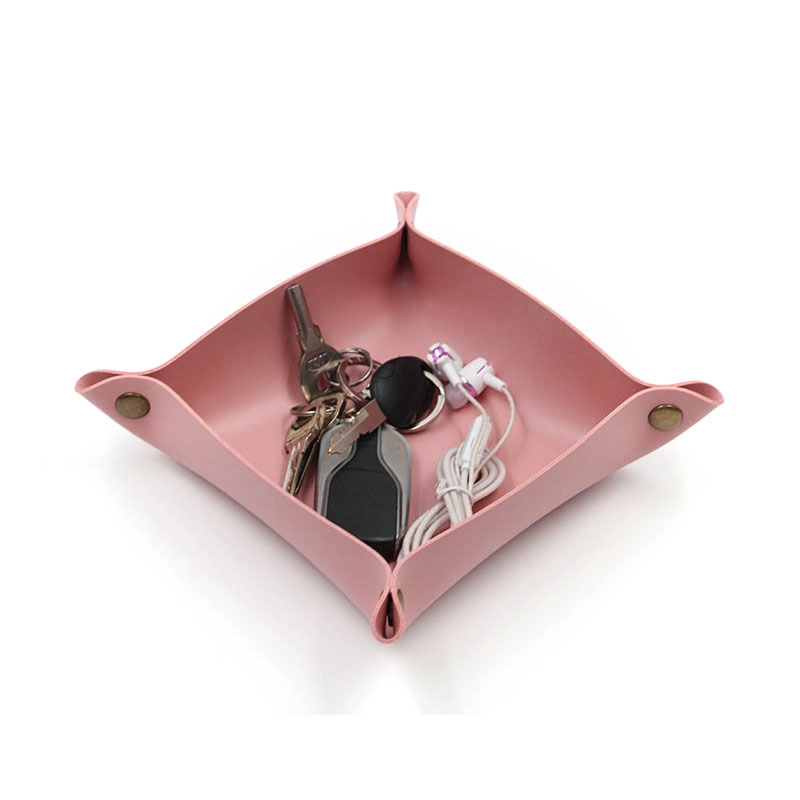 Leather Tray, Small Catchall Tray, Foldable Jewelry Travel Organizer, Suitable for Travel, Storage, Nightstand, Home or Office: L / Pink