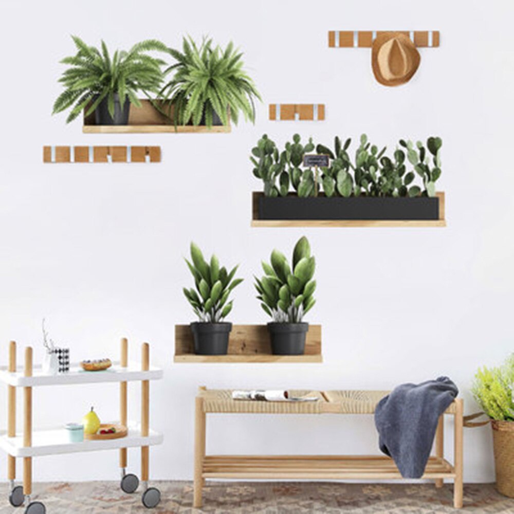 60*25.5cm*2PCS Green Leaf Wall Sticker Living Room Decor Plant Mural Art DIY Home Decal On Mirrors Windows Doors