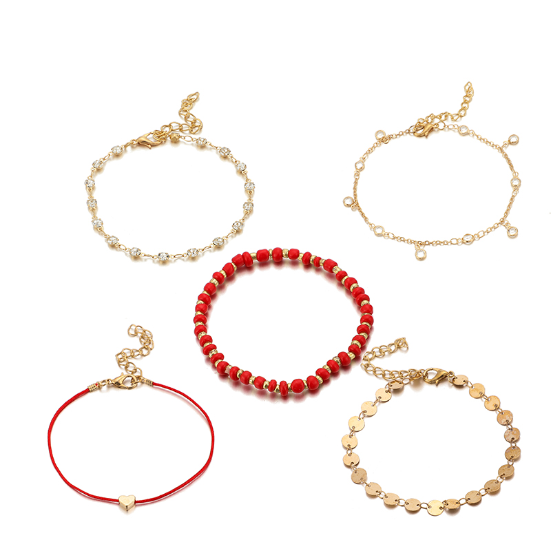 GUVIVI Gold Color Chain Bracelet on Leg Beach Ankle Jewelry Bohemian Pendant Anklets Beads Anklets for Women: SM0125