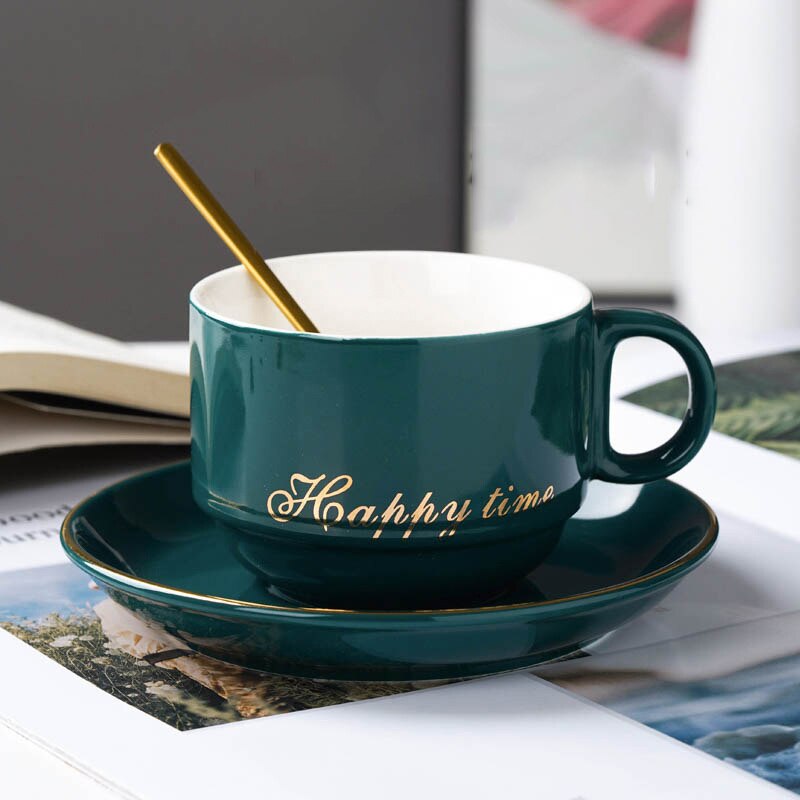 Simple Ceramic Cup Coffee Modern Gold Rim Light Luxury Turkish Coffee Cups with Spoon Tazas De Cafe Home Garden BE50CP: style1