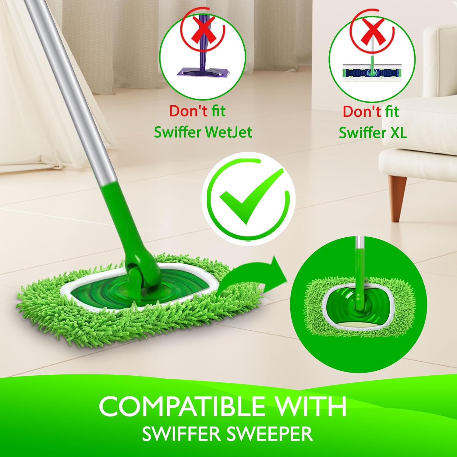 2 Pack Reusable Dry Sweeping Cloths Microfiber Wet Mop Pads Compatible with Swiffer Sweeper Mop Replacement