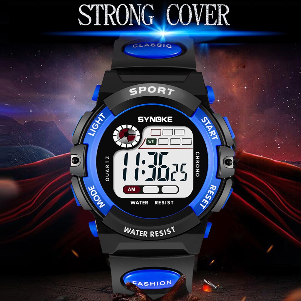 SYNOKE Student Kids Digitaal Horloge Sport Waterdicht Jongen Elektronisch Horloge Schokbestendig Multifunctioneel Lichtgevende Mode