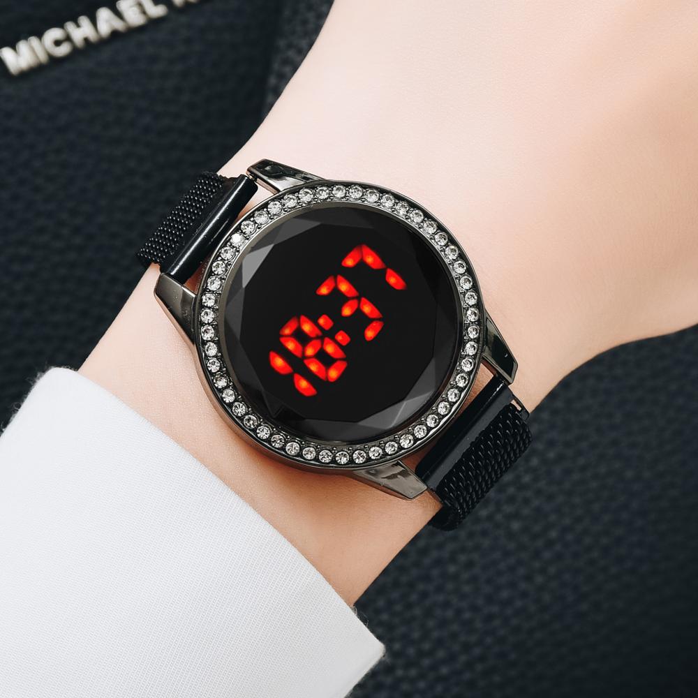 Magnetic Women Watches Rose Diamond touch screen Mesh Strap Ladies Electronic Wristwatches Minimalist Female Clock: XR4487-BK
