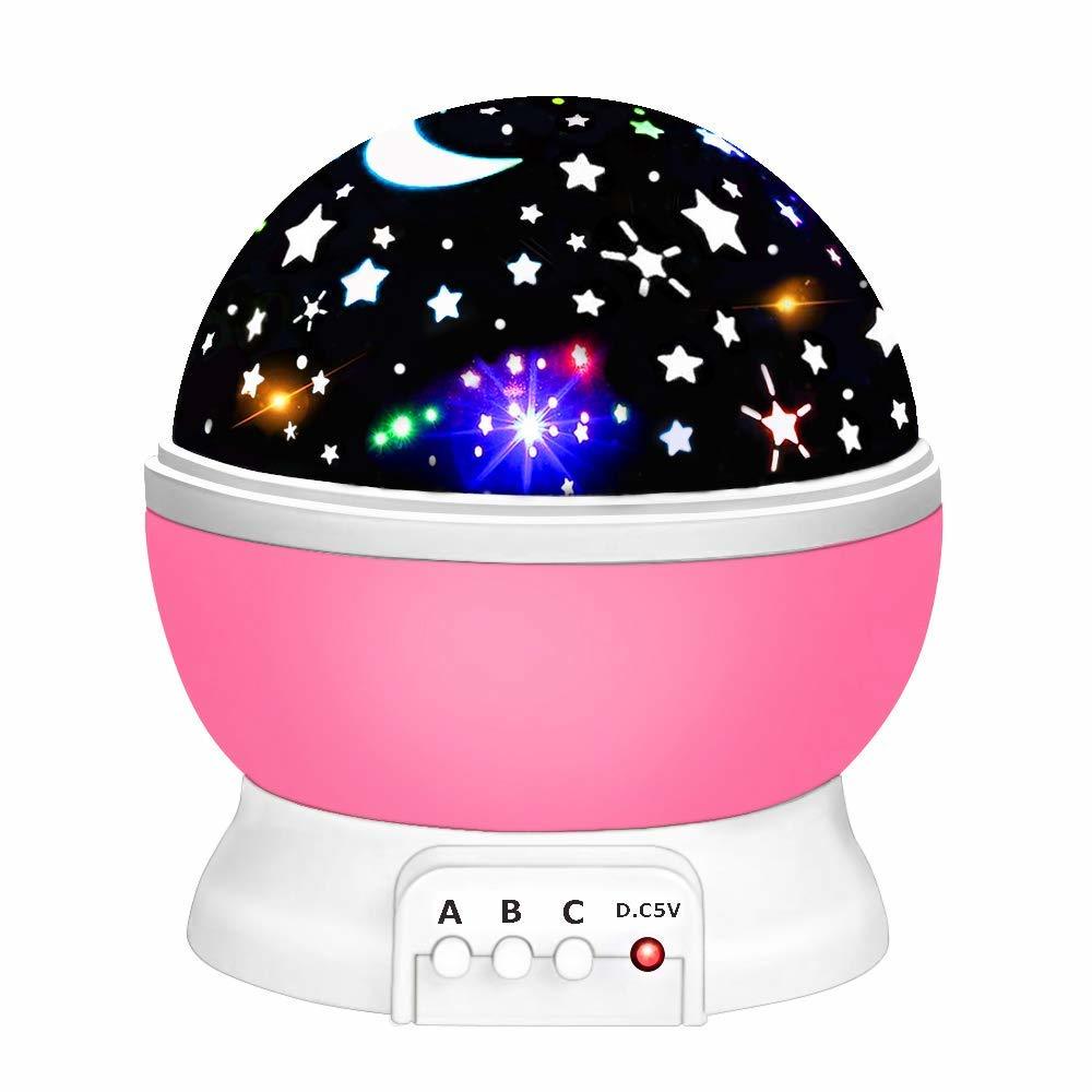 Led nat lys rgb stjerne projektor lampe usb projektor måneskin stjerne nat lys jul børn soveværelse dekoration lampe: Stjerne måne-pink