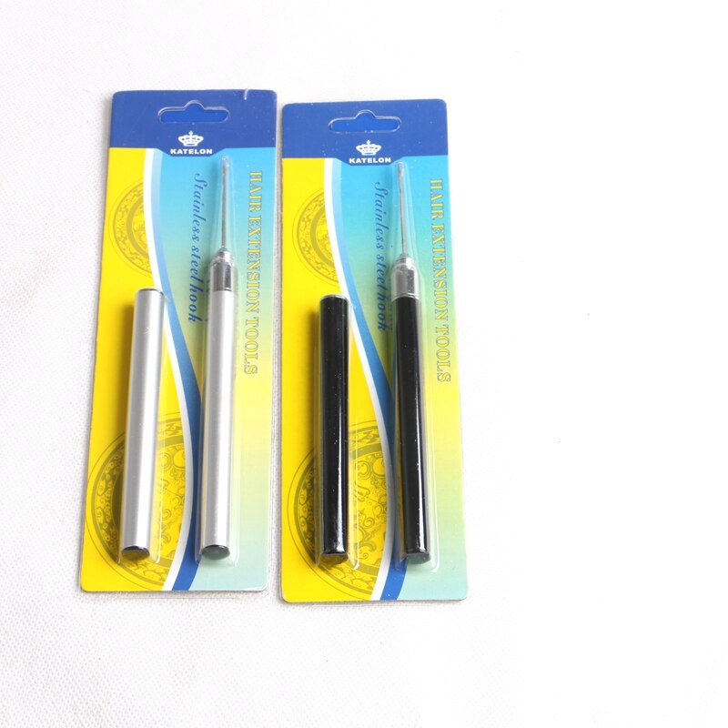 Agulha para puxar cabelo, 4 peças, preto e prata-estilo caneta multi-função laço rosqueador de gancho micro anel ferramentas de extensões de cabelo