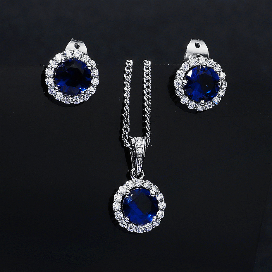 Efily Zirconia Sieraden Set Bruid Accessoires Bruiloft Crystal Ketting Bridal Stud Oorbellen Vrouwen Sieraden Bruidsmeisje: Sliver and Blue