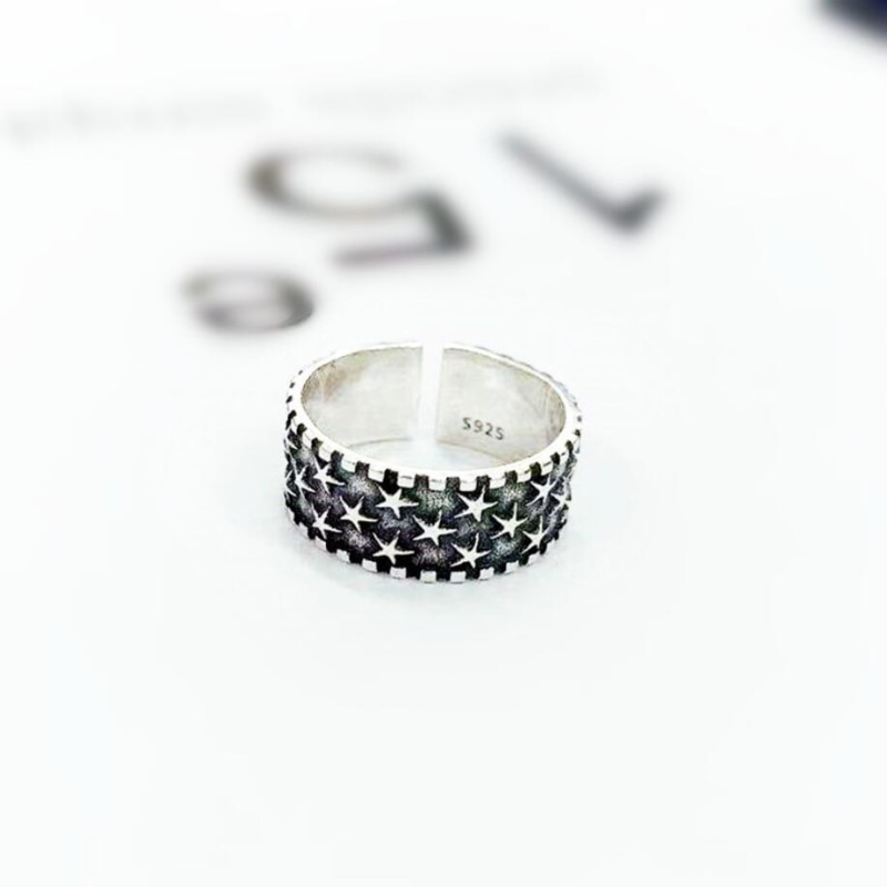 Suola di Memoria di Modo Stelle retrò tailandese Argento di Personalità Squisita 925 sterlina d'argento Femminile Resizable Anelli di Apertura SRI294