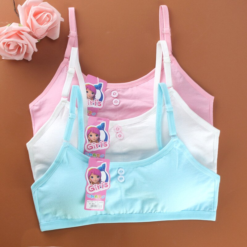 Effenkleurige, eendelige, dunne kanten trainingsbeha voor jonge meisjes met drie haakjes aan de achterkant