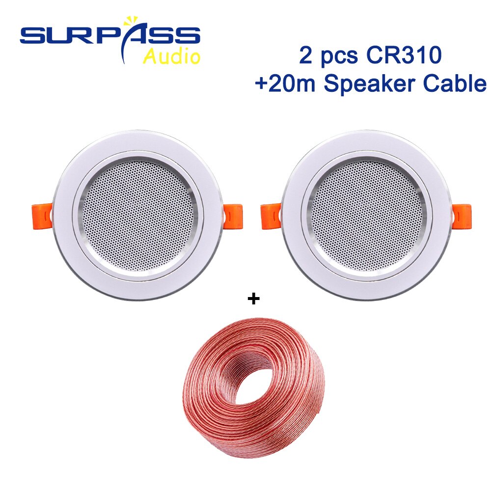 8Ohm 10W Bathroom Ceiling Speaker Background Music System Moisture-proof Aluminum Can In-ceiling Speaker Sound: 2PCS with 20m Cable