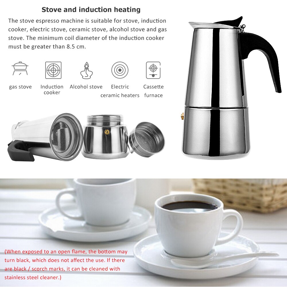 100/200 / 300ml stainless steel filter stove top Moka espresso coffee maker Moka Italian coffee machine household items