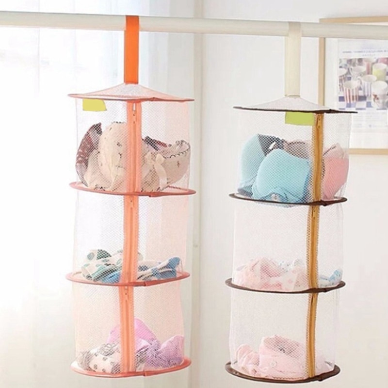 Cesta de ropa interior, cesta de tres capas con cremallera, cesta colgante para secado de moscas antimosquitos