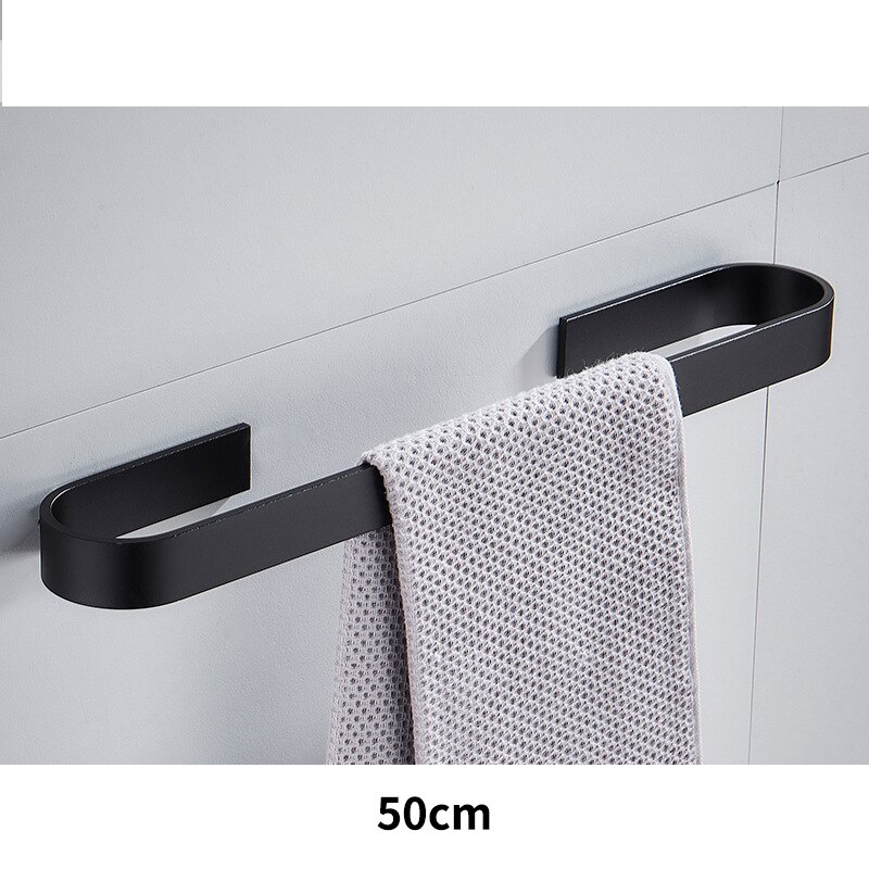 Solid plads aluminium sort håndklædestang enkelt håndklædestativ badeværelse mat sort vægmonteret håndklædeholder 30/40/50/60 cm: Sort -50cm