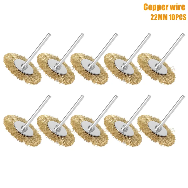 Accessoires Dremel, brosse rotative en acier de 22mm, brosses à roue métallique Dremel pour meuleuse, outil rotatif pour Mini perceuse de polissage 10 pièces