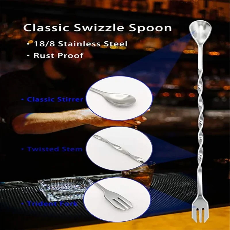 8-Zoll-Cocktail-Stößel und Rührlöffel, Cocktail-Stößel aus Edelstahl für Zuhause, Bar, Barkeeper, Werkzeug, Barzubehör-Set