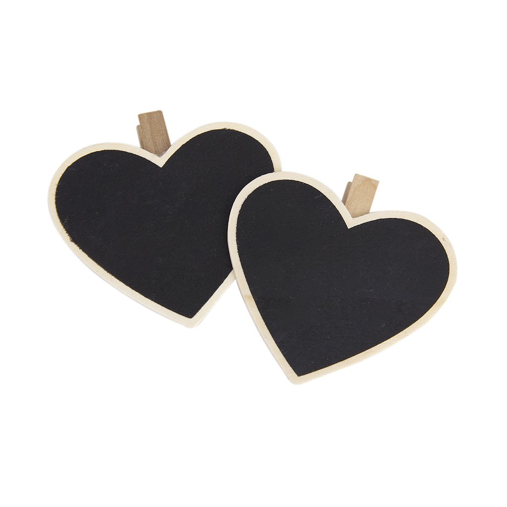 SOSW-8Pcs Heart-Shape Blackboard Wooden Pegs Photo/Note/Paper Clips