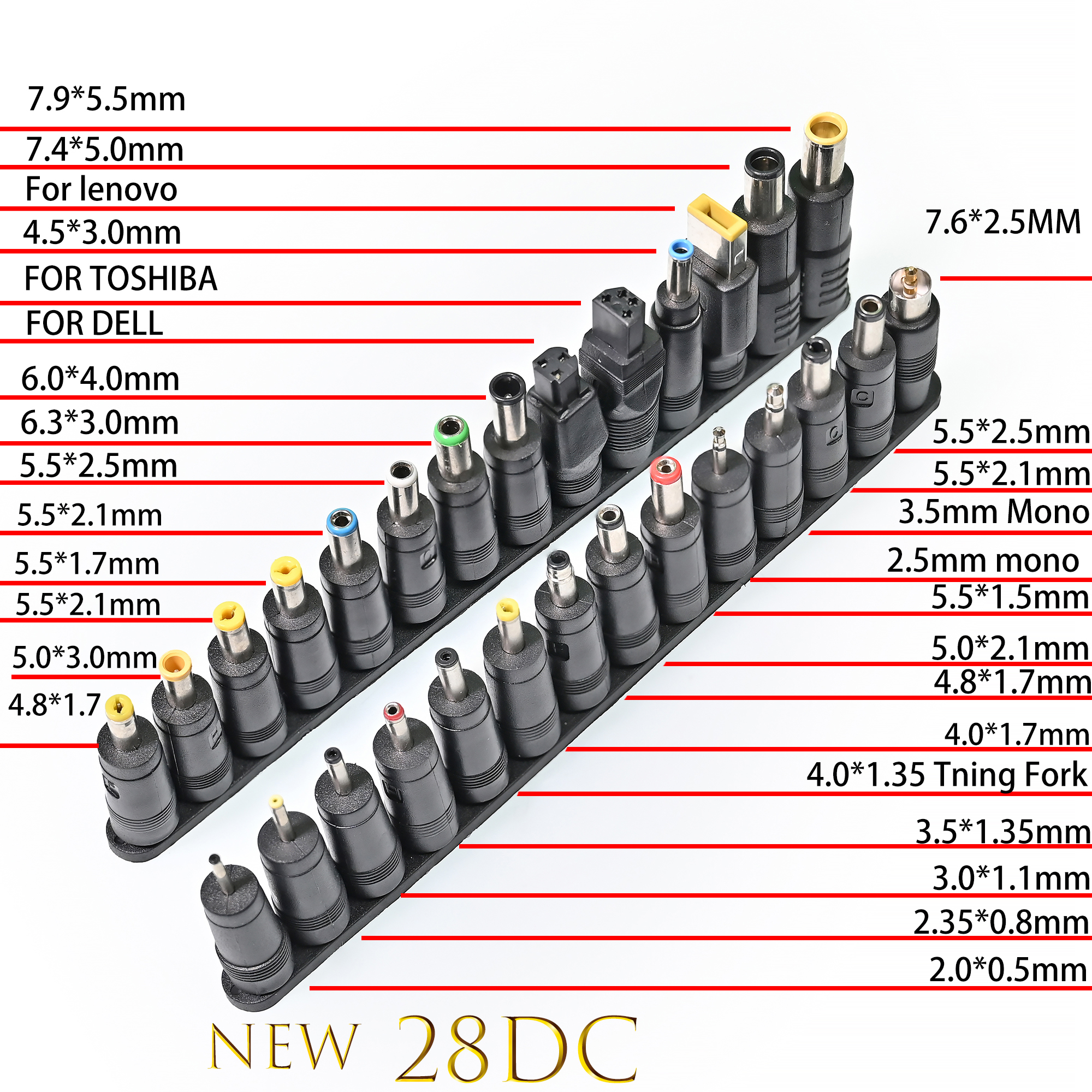 8PCS -34PCS Universal DC AC 5.5mmx2.1mm Power Adapter Tips Connector Kits for Lenovo Thinkpad Laptop Power Supply Plug Jack Sets: WHITE