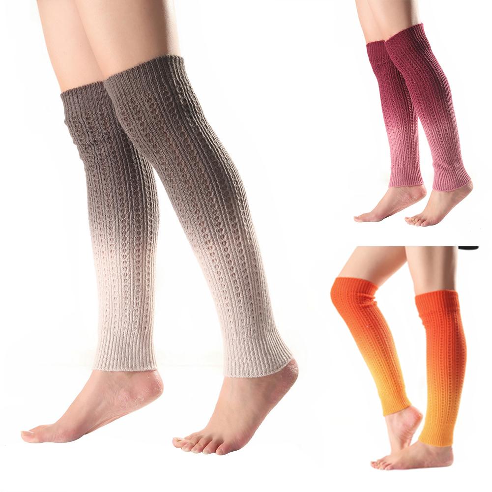 Gradient Knee High Women Boot Socks Winter Knitted Footless Leg Sleeve Warmer
