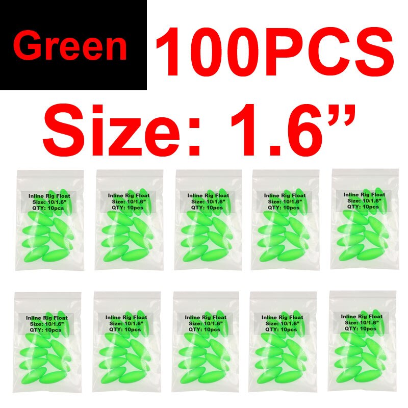 100PCS 1.4 "1.6" Ovale Vissen Rig Float Foam Bobbers Voor Karper Meerval Pompano, Whitings, corvina, Snappers Rigs Maken: 100pcs Green L