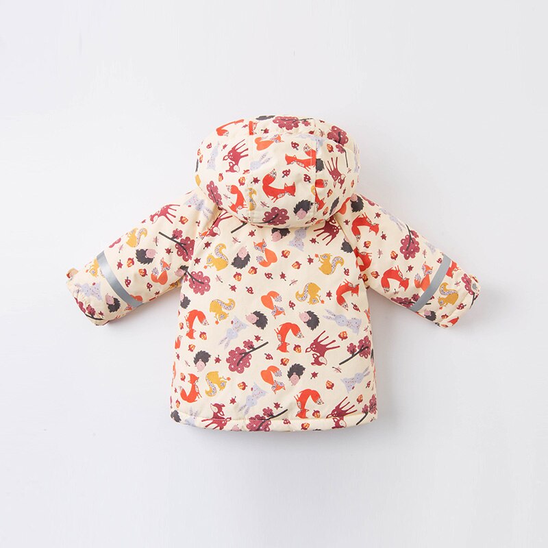 DB15847 dave bella inverno del bambino unisex del fumetto di modo di stampa tasche imbottito con cappuccio del cappotto top infantile del bambino della tuta sportiva