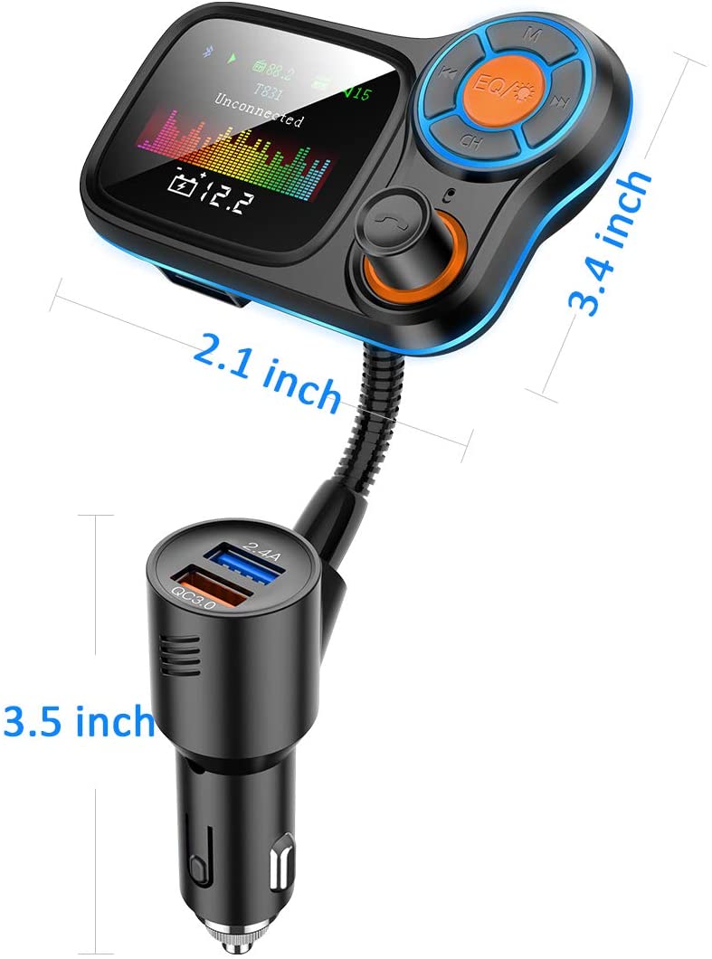 FM Modulator Transmitter Bluetooth 5.0 FM Radio 2.4A Kit Wireless Charger TFCard Car Aux Support Audio USB Car Handsfree Q5X6