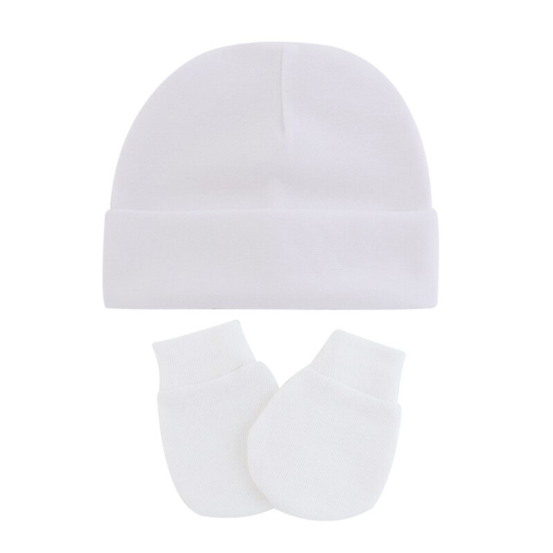 Unisex Baby Infants Anti Scratching Cotton Gloves+Hat Set Newborn Mittens Warm Cap Kit Cute: W