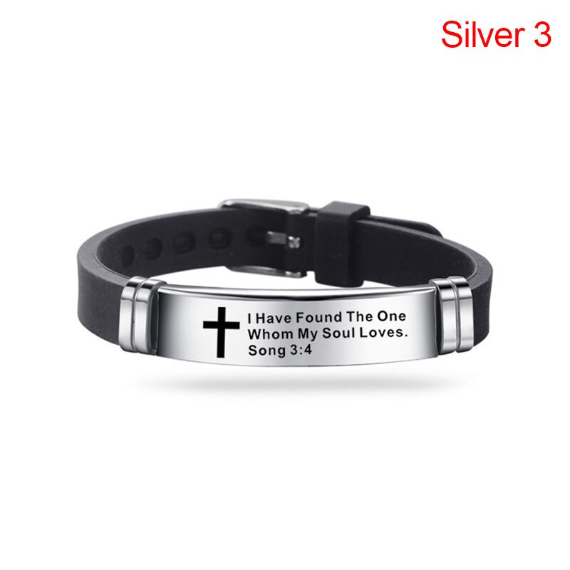 Cruz Biblia Cristiana hombres pulsera ajustable longitud pulseras de silicona pulsera escritura amor nunca falla joyería masculina 1 ud.