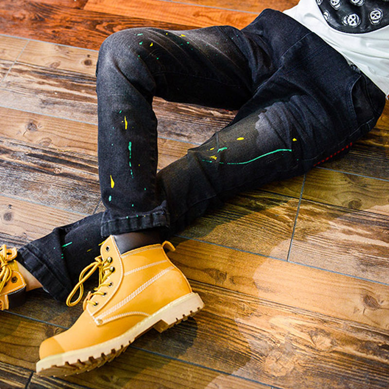 F 5-13Y Junge Junge Gerade Jeans lässig Hosen freundlicher freundlicher Kleidung Baby Elastische Taille Denim Hosen