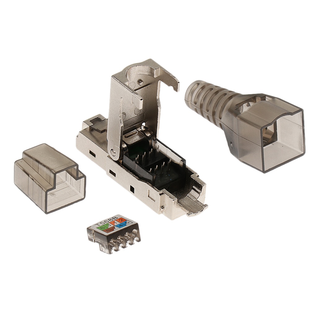CAT6A Beëindiging Plug Network Connector Modulaire Stekkers Afgeschermde Connectors Ethernet Kabel Adapter Metalen Afgeschermde Shell