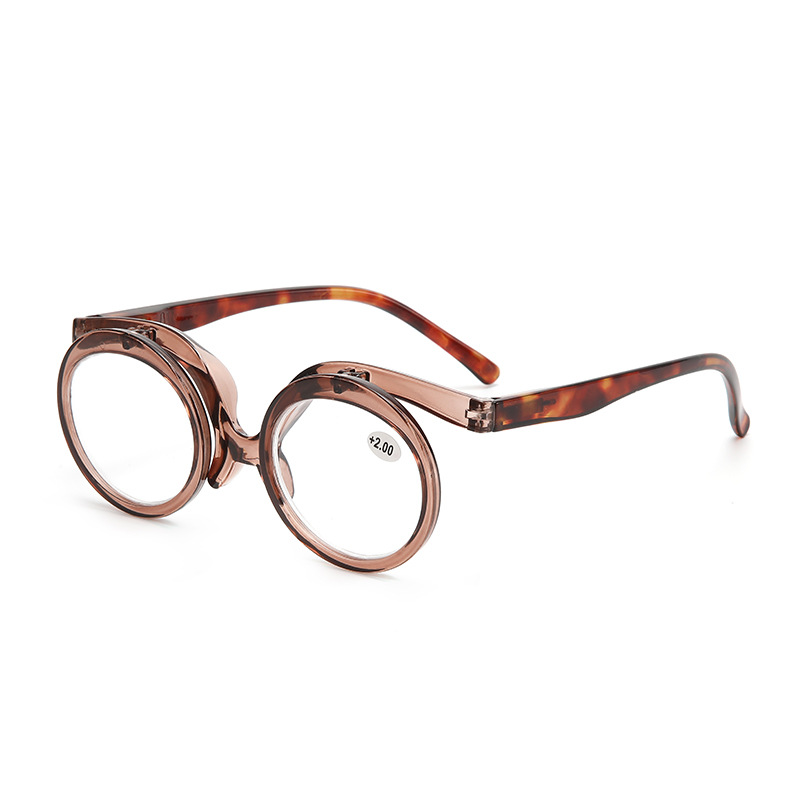 Mode Roterende Vergrotende Make-up Leesbril Voor Vrouwen Opvouwbare Clamshell Cosmetische Verziend Bril Voor Oudere Unisex: Khaki / +150