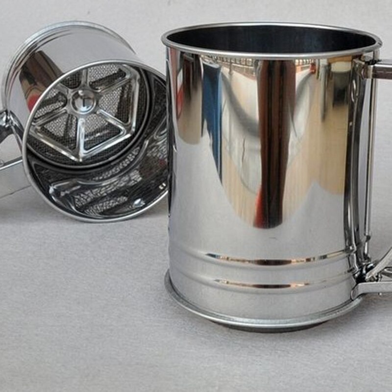 Stainless Steel Shaker Sieve Cup Mesh Crank Flour Sifter Mark For Flour Icing Sugar Kitchen Baking Tool