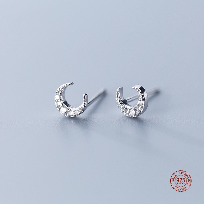 LKO Echt 925 Sterling Silber Einfache Kristall Neue Mond Zucht Ohrringe Für Frauen Jahrgang-Schmuck Für Mädchen Zubehör Ohr Nieten