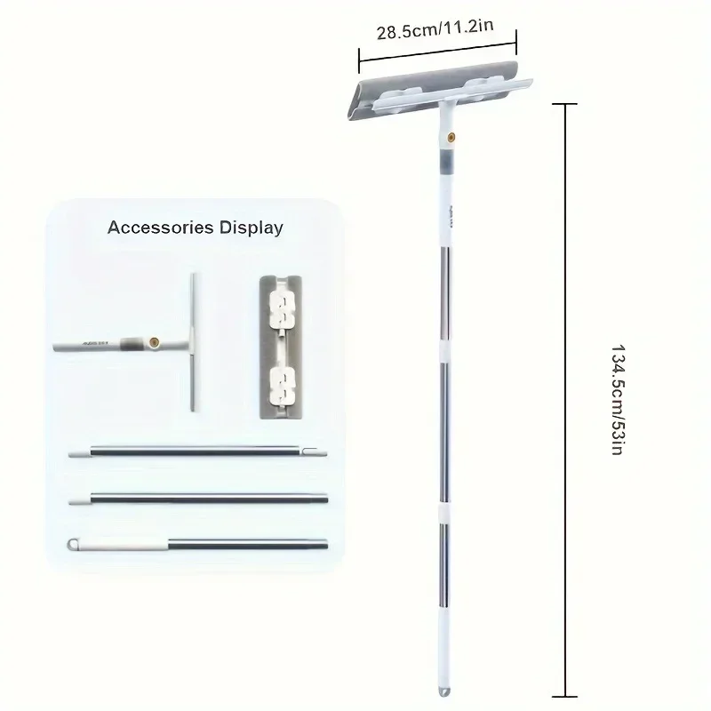 2-in-1-Glaswischer, multifunktionales Fensterreinigungswerkzeug aus Kunststoff und Edelstahl, für Badezimmer, Außenbereich, Zauberstab, Boden