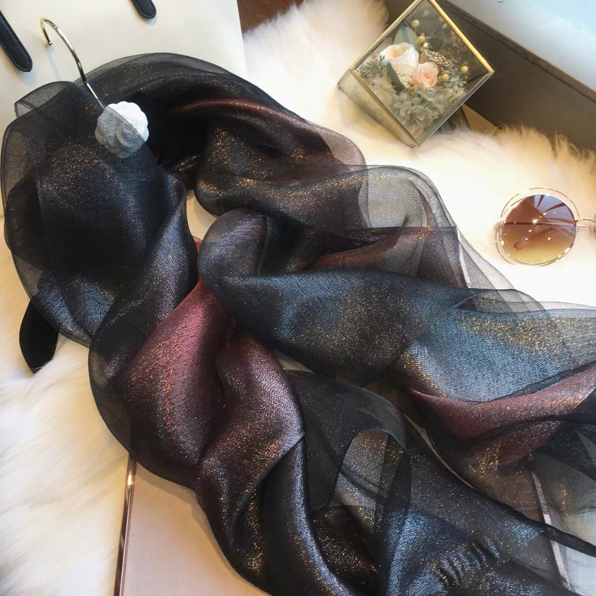 ombre organza silk hijab scarf shimmer scarves and shawls echarpe muslim party hijabs: 7