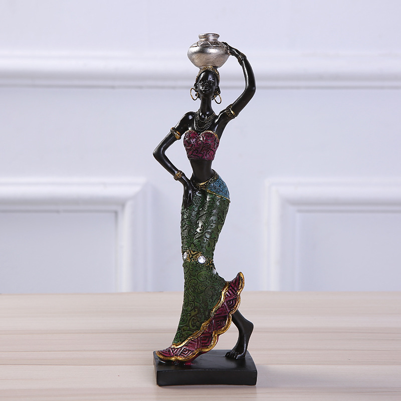 Buf 22cm afrikansk kvinna staty harts hantverk heminredning skulptur europeisk stil enkla hus inredning ornament