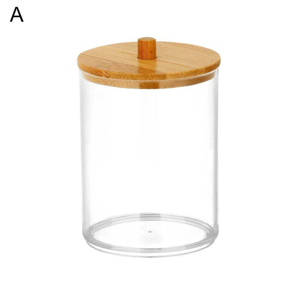 1Pc Acrylic Multifunctional Makeup Cotton Pad Organizer Storage Box For Cotton Swabs Rod Bathroom Qtip Container with Bamboo Lid: A