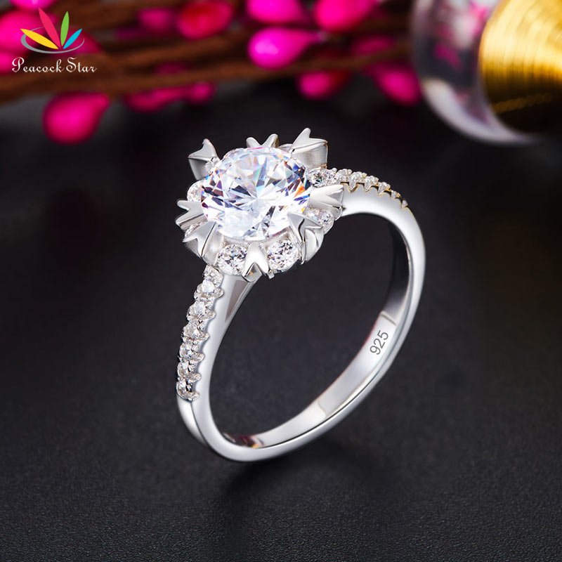 Peacock Star Wedding Engagement Ring Flower Solid 925 Sterling Silver Promise Wedding Jewelry CFR8319