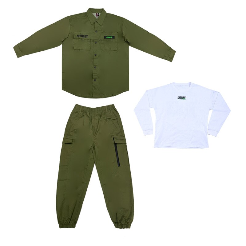 Costume de danse Hip-Hop pour enfants, veste verte, pantalon Hip-Hop, vêtements de danse moderne Jazz Street Dance, tenues de scène, DQS6012,