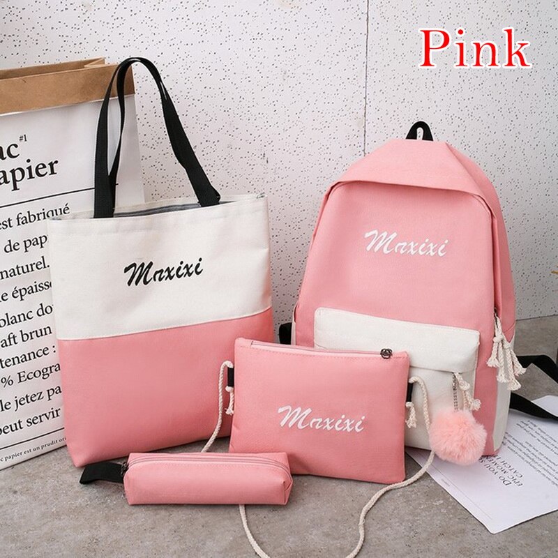 5 adet Set lise çantaları genç kızlar için 2020 tuval seyahat sırt çantası kadın okul çantalarını genç öğrenci okul çantası Bolsas: Type 1 4pcs pink