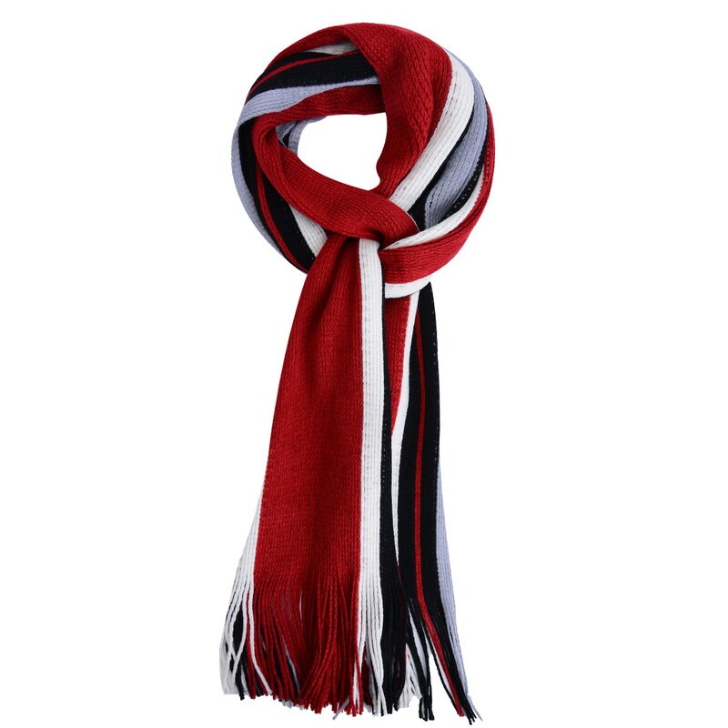 Scarf Autumn Winter Men Long Patchwork Scarf for Men Tassel Winter Striped Scarves Japanese Men's Accessories: dark red