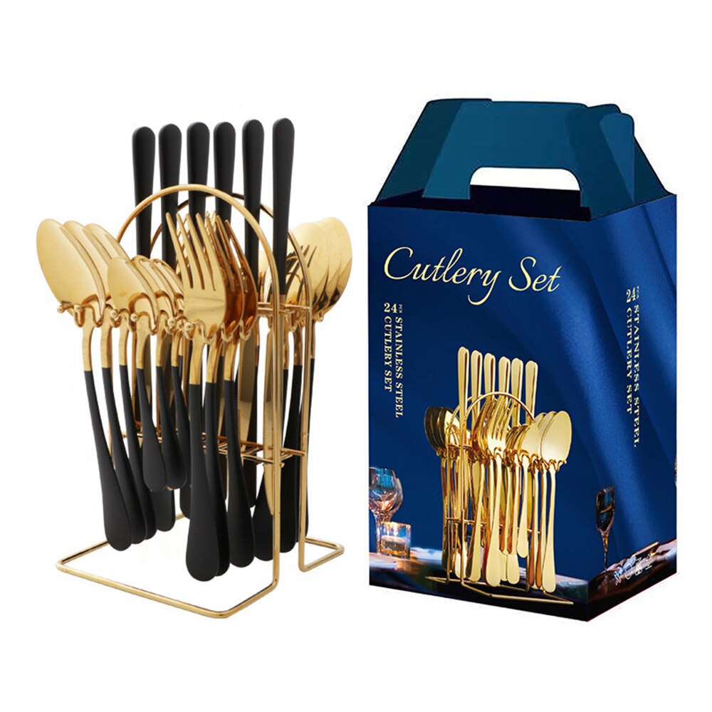 24Piece Gold Silverware Set Service for 6 Premium Stainless Steel Flatware Set With Box Include Knife Fork Spoon Knife: 7